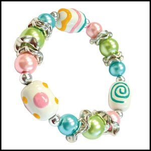 Handmade Stretch Beaded Bracelet Easter Egg Design Fun Party Jewelry Gift